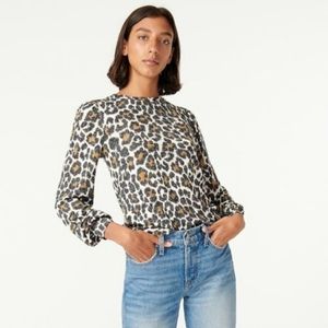 J. Crew Puff Sleeve Animal Print Top